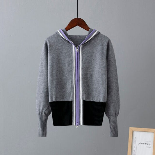 Women’s Stripe Color Block Short Sweater Long Sleeve