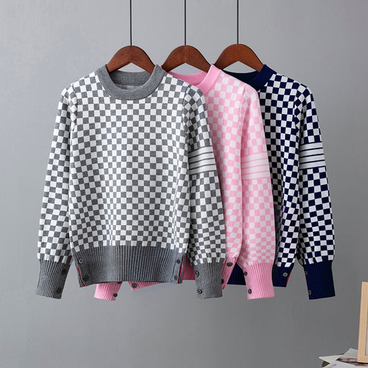 Plaid Women Pullovers And Sweaters O Neck